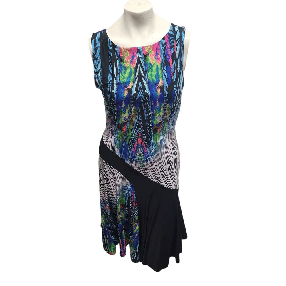 Colorful Abstract Print Sleeveless Fit & Flare Dress Women’s Size S Asymmetrical